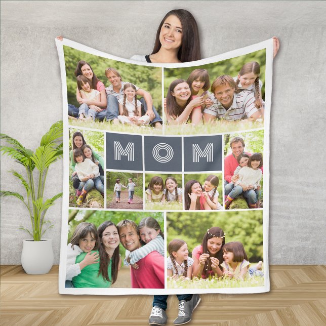11 Photo Collage Mum Mother's Day Fleece Blanket (Creator Uploaded)