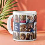 11 Photo Collage Navy Blue - repeating both sides Large Coffee Mug<br><div class="desc">Use up to 11 square or selfie phone photos to create a unique and personal gift. If you need to adjust the pictures,  click on the customise tool to make changes.</div>