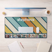 11 Photo Collage Retro Stripe - blue and gold