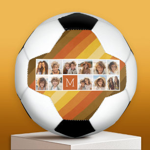 11 Photo Collage Retro Stripes Warm Sunset Colors Soccer Ball