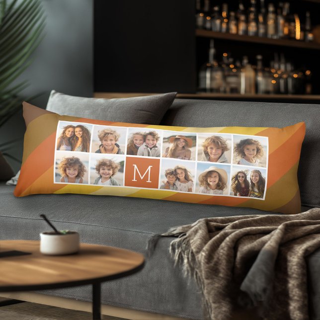 11 Photo Collage Retro Stripes Warm Sunset Colours Body Cushion (Body Pillow with Photo Collage)