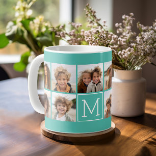 11 Photo Grid Collage with Monogram Coffee Mug