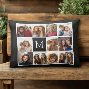 11 Photo Grid Collage with Monogram Decorative Cushion