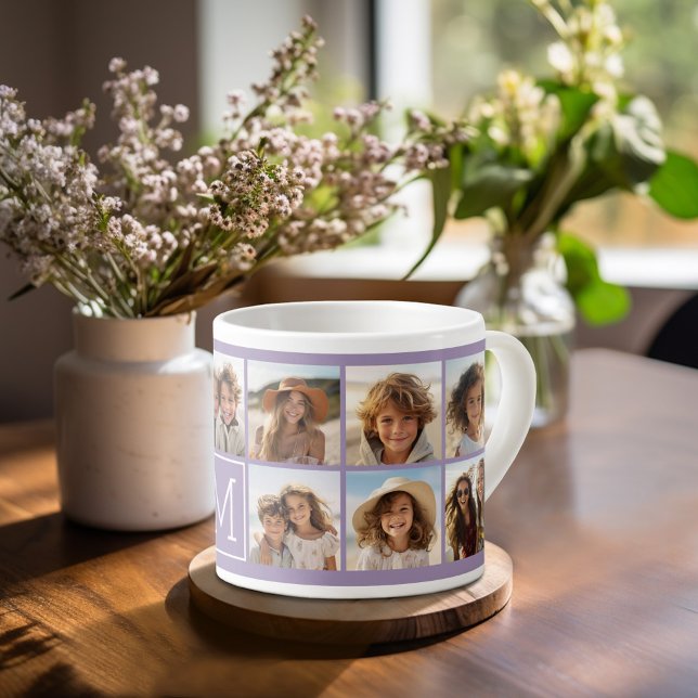 11 Photo Grid Collage with Monogram Espresso Cup (Personalized espresso mug)