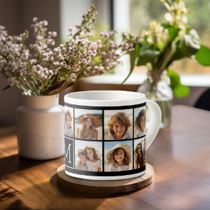 11 Photo Grid Collage with Monogram Espresso Cup