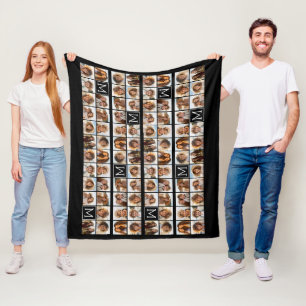 11 Photo Grid Collage with Monogram Fleece Blanket