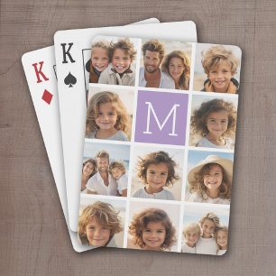 11 Photo Grid Collage with Monogram Playing Cards