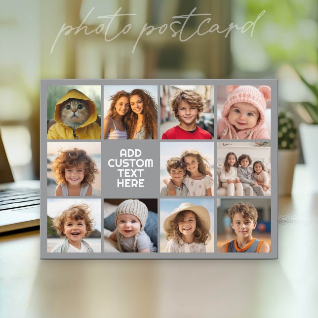 11 Photo Grid industrial box name - grey Postcard (Photo Postcard - Customize with your favorite photos)
