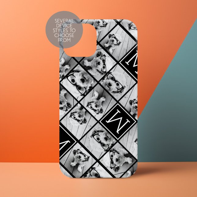 11 Photo Instagram Collage Custom Black Monogram (Personalize a Phone Case with your photos and monogram)