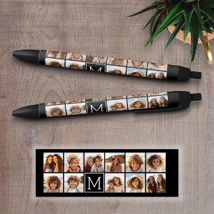 11 Photo Instagram Collage Custom Black Monogram Black Ink Pen