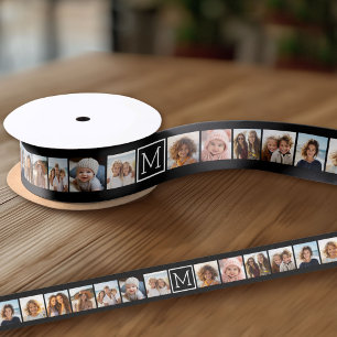 11 Photo Instagram Collage Custom Black Monogram Grosgrain Ribbon