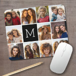11 Photo Instagram Collage Custom Black Monogram Mouse Pad<br><div class="desc">Black and White - Use up to 11 square photos to create a unique and personal gift. Or you can keep the hipster puppy and make a trendy keepsake. If you need to adjust the pictures,  click on the customise tool to make changes.</div>