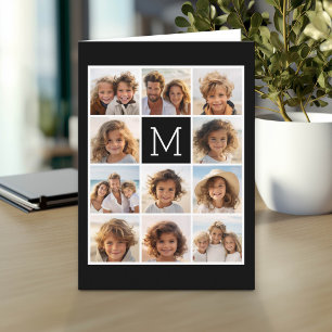 11 Photo Instagram Collage Custom Black Monogram Note Card