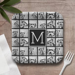 11 Photo Instagram Collage Custom Black Monogram Paper Plate<br><div class="desc">Black and White - Use up to 11 square photos to create a unique and personal gift. Or you can keep the hipster puppy and make a trendy keepsake. If you need to adjust the pictures,  click on the customise tool to make changes.</div>