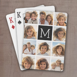 11 Photo Instagram Collage Custom Black Monogram Playing Cards