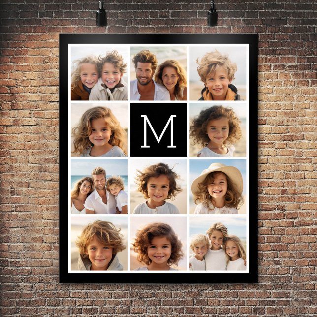 11 Photo Instagram Collage Custom Black Monogram Poster (Personalized Poster - Add your photos and text)