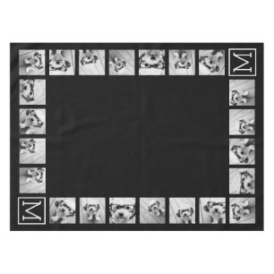 11 Photo Instagram Collage Custom Black Monogram Tablecloth