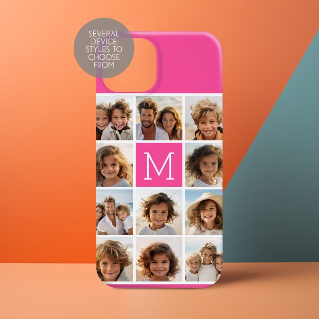 11 Photo Instagram Collage Pink Monogram Case-Mate iPhone Case (Personalize a Phone Case with your photos and monogram)
