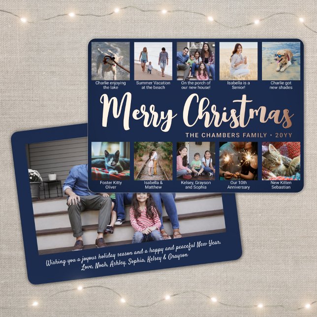 11 Photo Navy Blue Merry Christmas Modern Script (Creator Uploaded)
