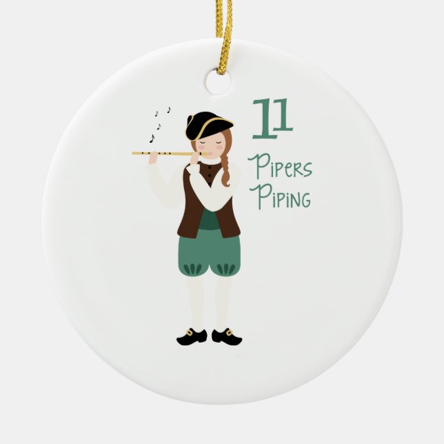 11 Pipers Piping Ceramic Tree Decoration (Front)