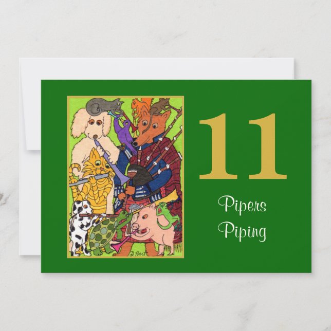 11 Pipers Piping Cute Animals Personalised Holiday Card (Front)