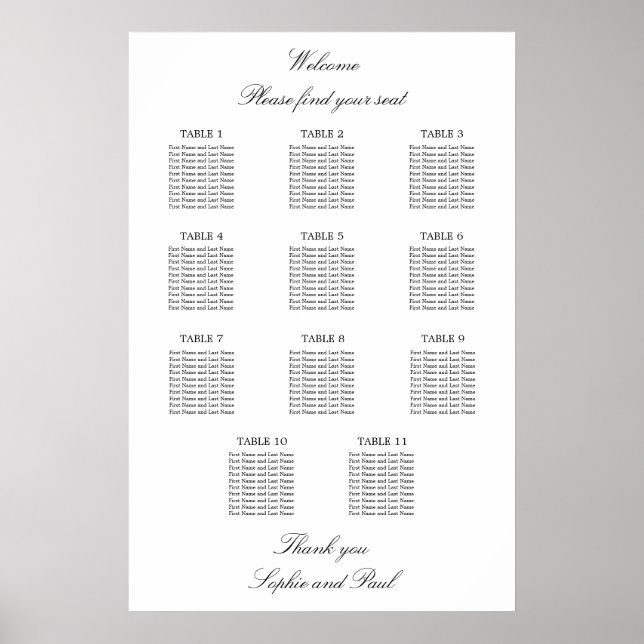 11 Table Elegant Minimalist Seating Chart (Front)