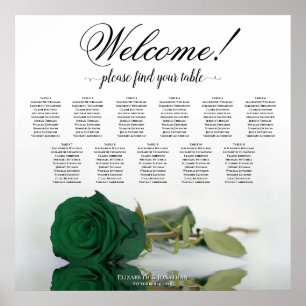 11 Table Emerald Green Rose Wedding Seating Chart