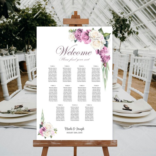 11 Table Pink White Rose Floral Seating Chart (Creator Uploaded)