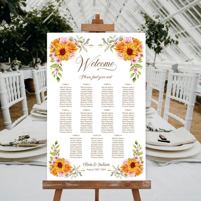 11 Table Sunflower Wedding Seating Chart (Creator Uploaded)