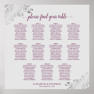 11 Table Wedding Seating Chart Cassis Purple Grey