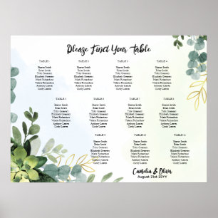 11 Table Wedding Seating Chart Greenery Eucalyptus