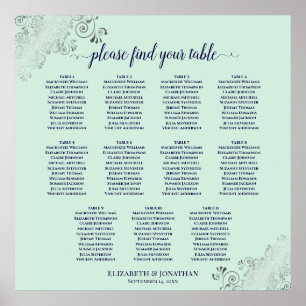 11 Table Wedding Seating Chart Mint Green & Navy