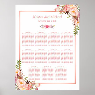 11 tables Wedding Seating Chart Rose Gold Floral