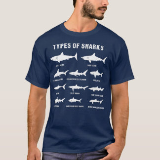 11 Types of Sharks White Grunge Font Educational T-Shirt