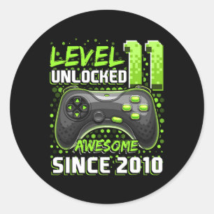 11 Unlocked Awesome 2010 Video Game 11th Birthday  Classic Round Sticker