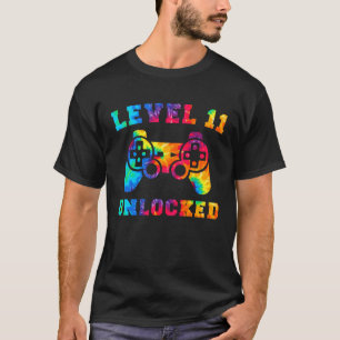 11 Year Old 11st Birthday Gamer Tie Dye Boys Level T-Shirt