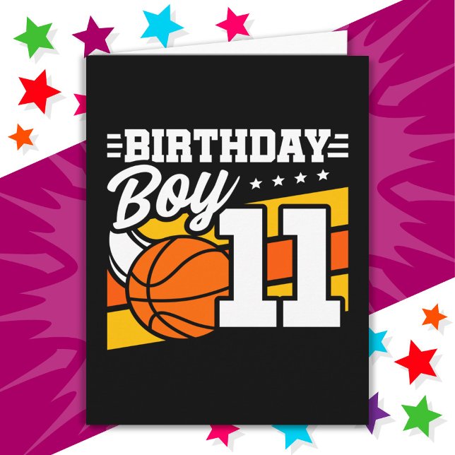 11 Year Old Basketball Party 11th Birthday Boy Card (Creator Uploaded)