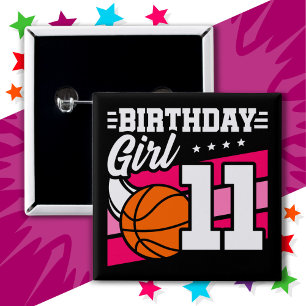 11 Year Old Basketball Party 11th Birthday Girl 15 Cm Square Badge