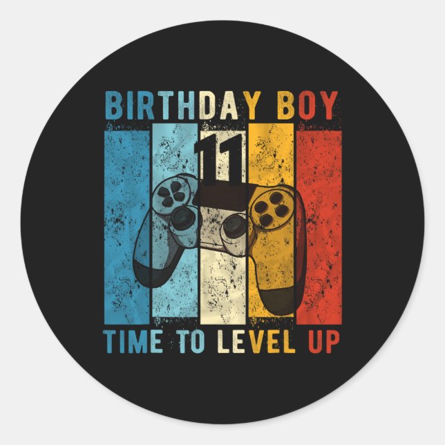 11 Year Old Birthday Boy 11 Time To Level Up 11th  Classic Round Sticker (Front)