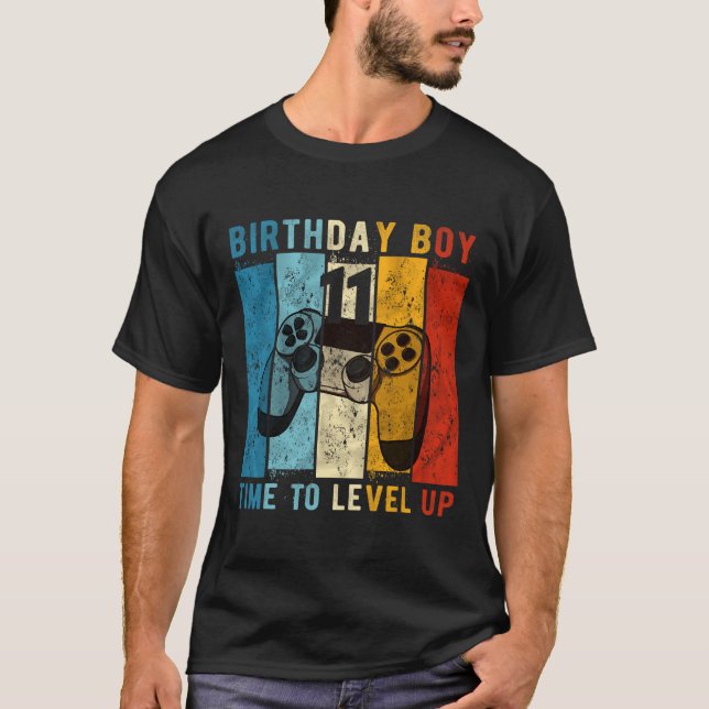 11 Year Old Birthday Boy 11 Time To Level Up 11th  T-Shirt (Front)