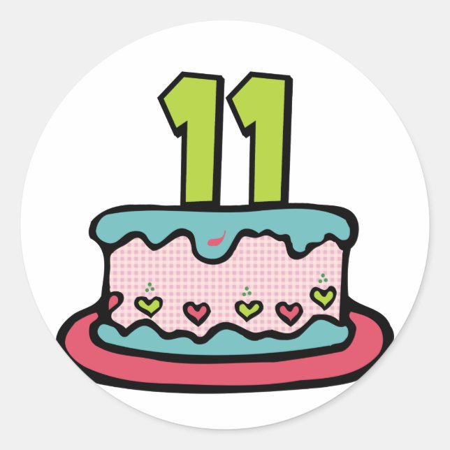 11 Year Old Birthday Cake Classic Round Sticker (Front)