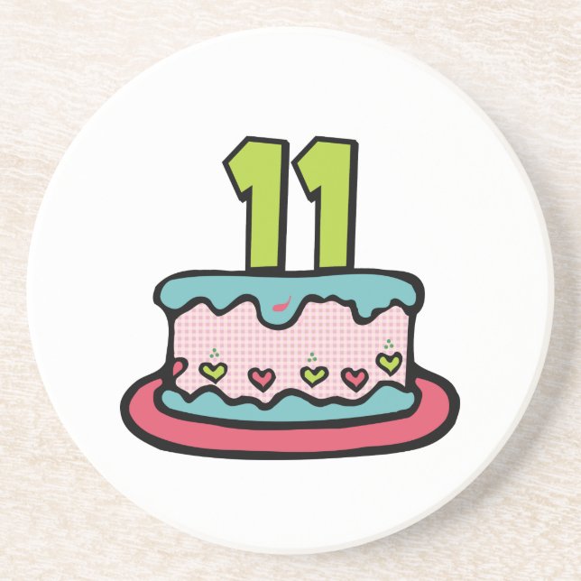 11 Year Old Birthday Cake Coaster (Front)