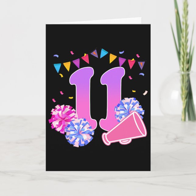 11 Year Old Birthday Cheerleading Girl 11th Party  Card (Front)
