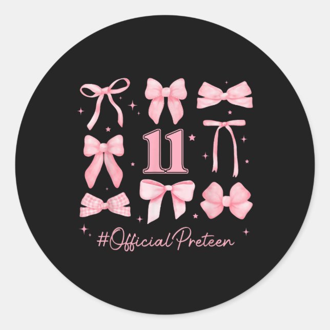 11 Year Old Birthday Girl 11th Birthday Coquette B Classic Round Sticker (Front)