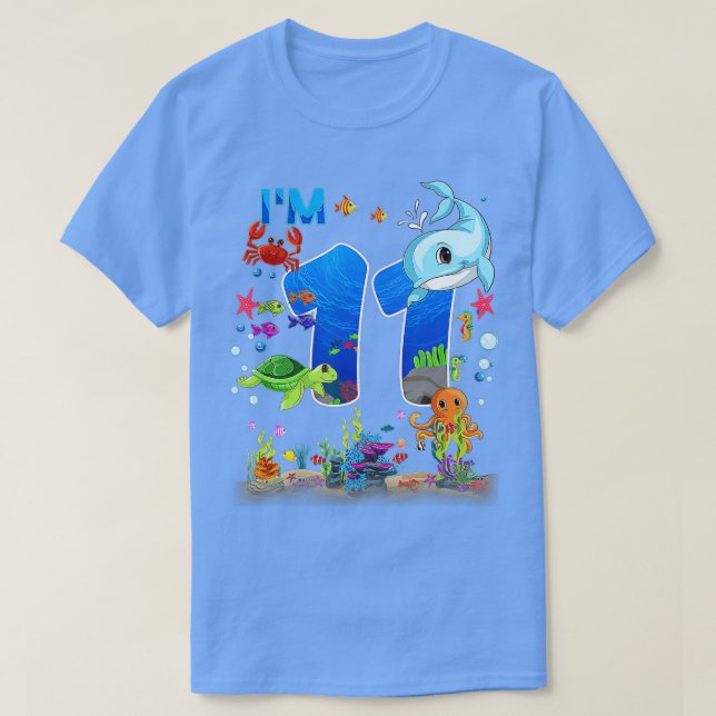 11 Year Old Birthday Whale Fish Sea Birthday Boys  T-Shirt (Design Front)