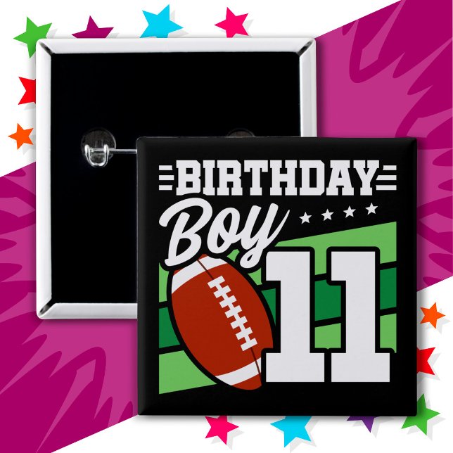 11 Year Old Football Party Theme 11th Birthday Boy 15 Cm Square Badge (Creator Uploaded)