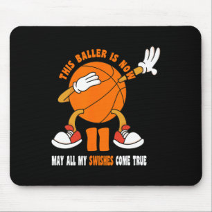 11 Year Old Happy 11th Birthday Basketball 11th Bi Mouse Pad