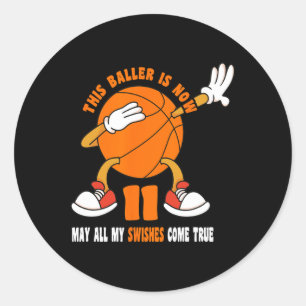 11 Year Old Happy 11th Birthday Bysketbyll 11th Bi Classic Round Sticker