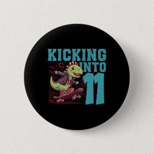 11 Year Old Skater Skateboarding T-rex Dinosaur Bi 6 Cm Round Badge