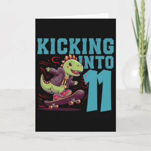 11 Year Old Skater Skateboarding T-rex Dinosaur Bi Card